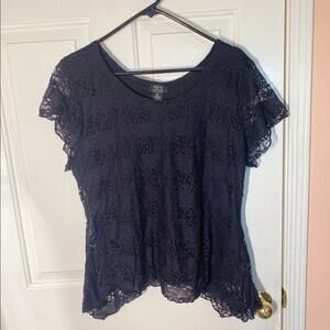 Shannon Ford New York Black Lace Top Blouse Shirt Crew Neck Short Sleeves | 2X